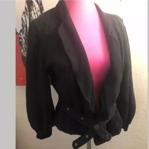 EMBA black jacket puff sleeve belt sweater salon